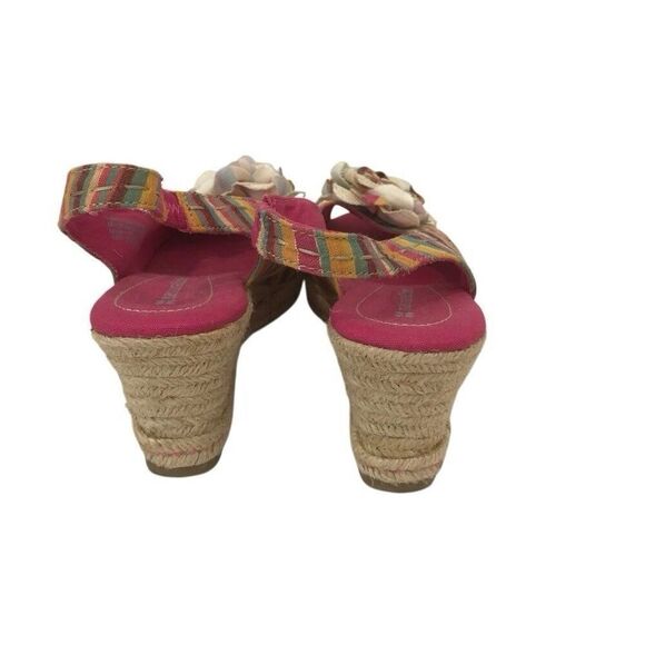 Naturalizer Espadrille Slingback Peep Toe Wedge Women 7M Pink Floral Stripe Mint - Picture 2 of 6